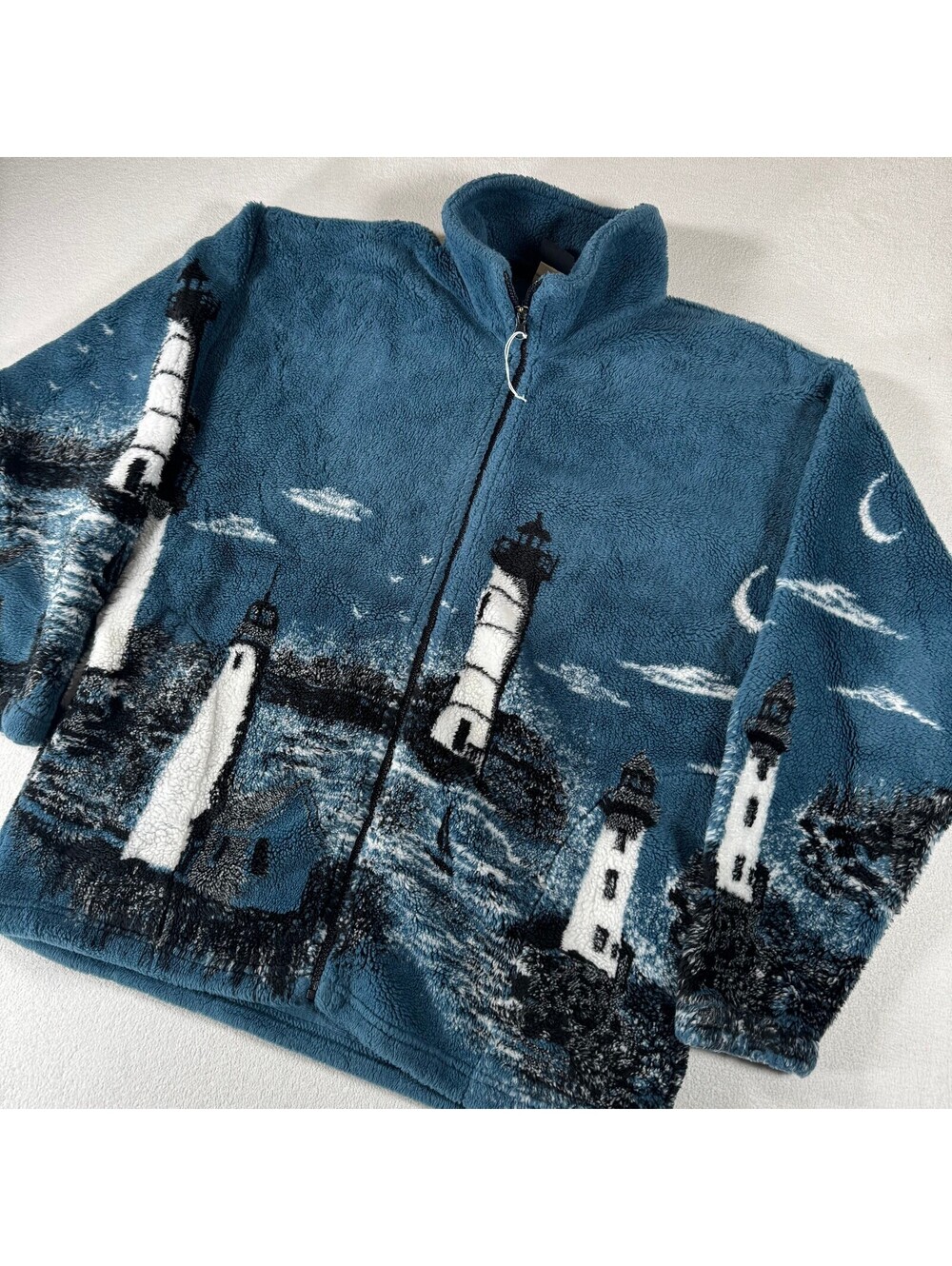 Vintage 90s Mazmania Fleece Jacket with Lighthouse Design M